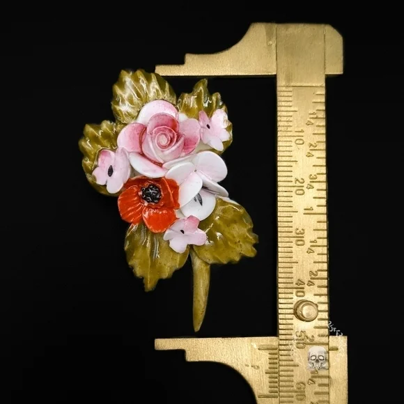 Vintage Royal Adderley England Floral Fine Bone China Brooch and Earrings Set - Picture 9 of 10